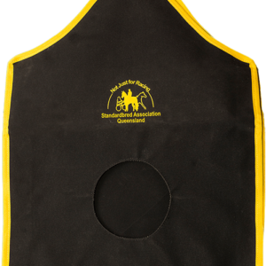 SAQ hay bag, black with yellow trim and logo