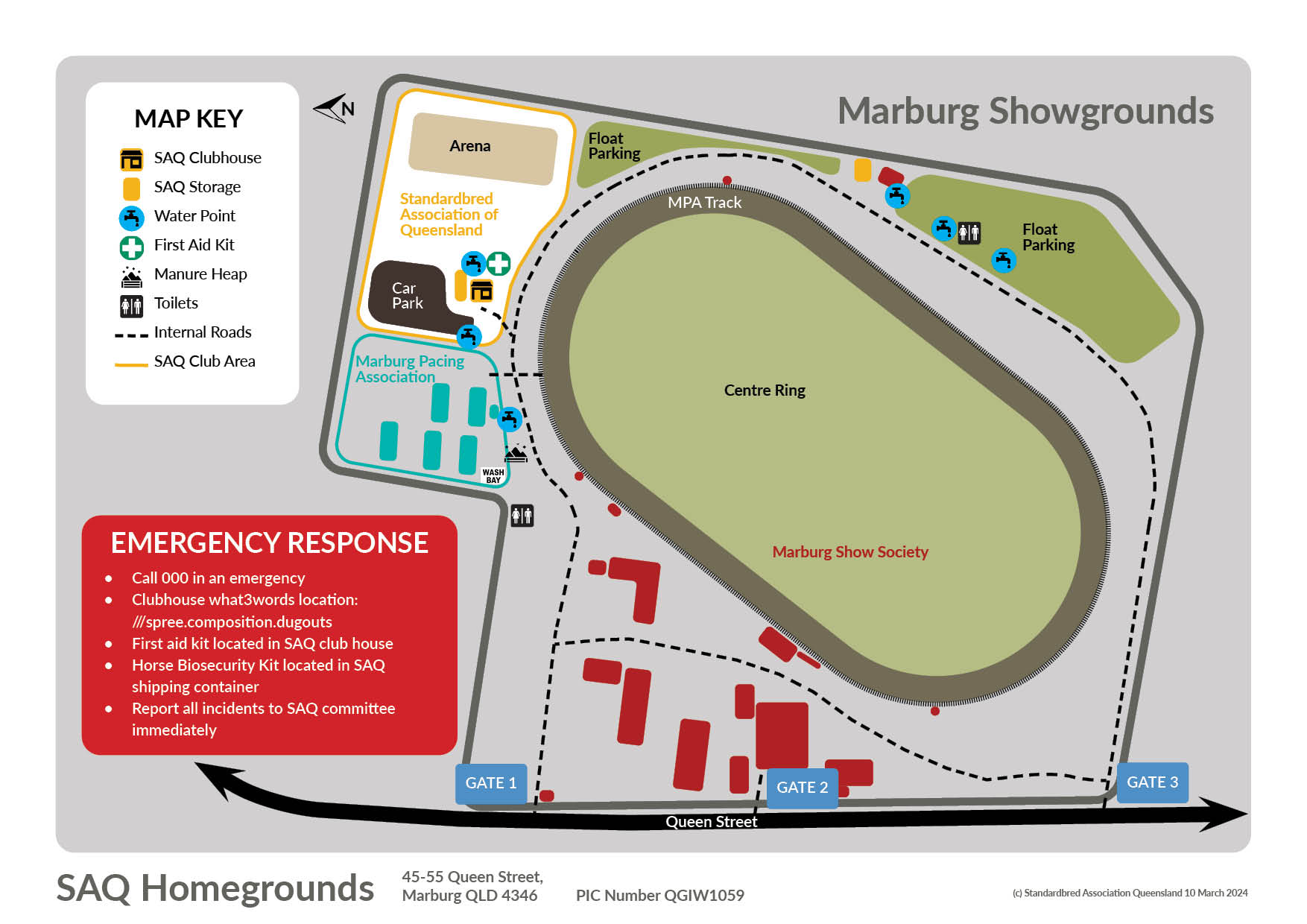 SAQ club grounds map. Located at Marburg Showgrounds