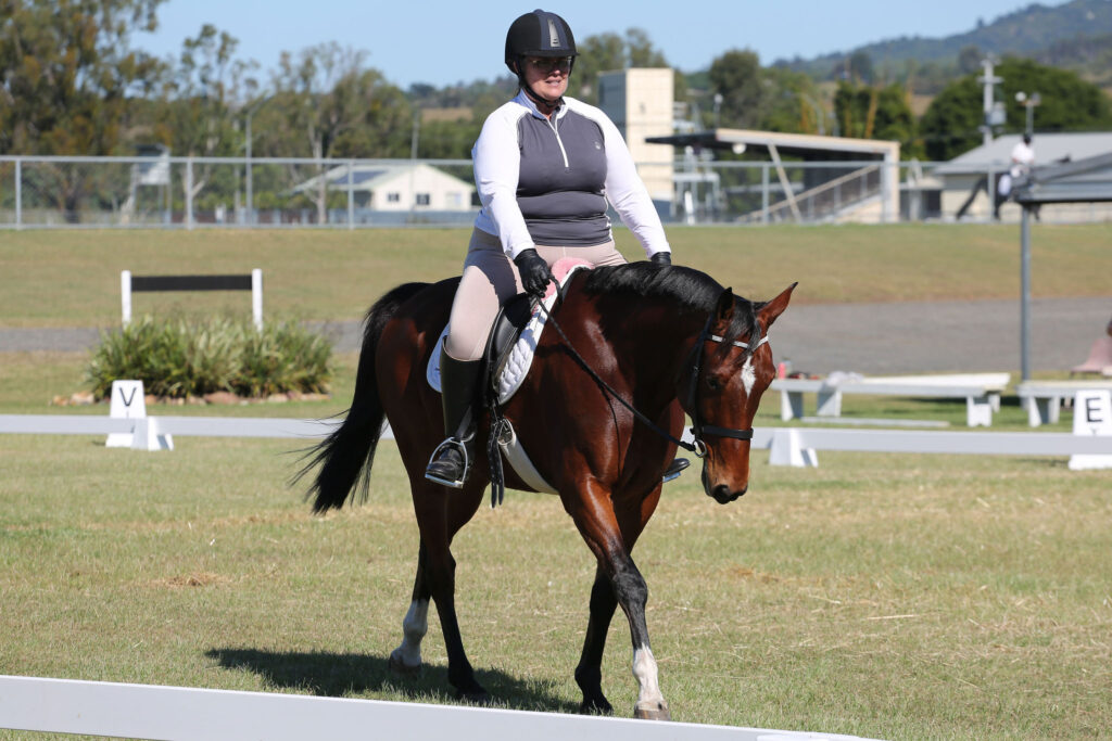 2024 SAQ Dressage Spectacular: SAQ Adoption Horse Award winner "Take A Chance" aka Steve, adopted and ridden by Julie Mourilyan.