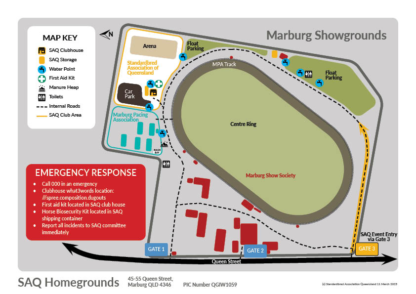 SAQ club grounds map. Located at Marburg Showgrounds